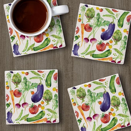 Thirstystone Eat Veggies 4 Pack Tumbled Tile Stone Coasters | 4" Square - Image 5