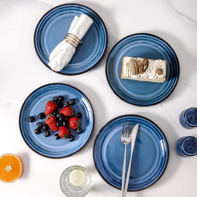 HASENSE Salad Dessert Plates, 8 Inch Ceramic Dinner Plate Set of 6, Small Round - Image 5