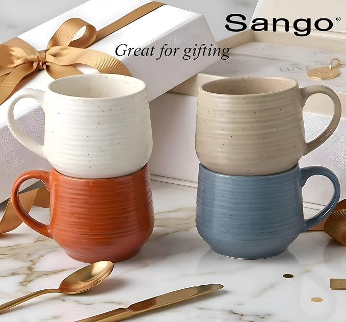 Sango 17.5 oz Stoneware Coffee Mugs Set of 4, Rustic Ceramic Mug - Image 6