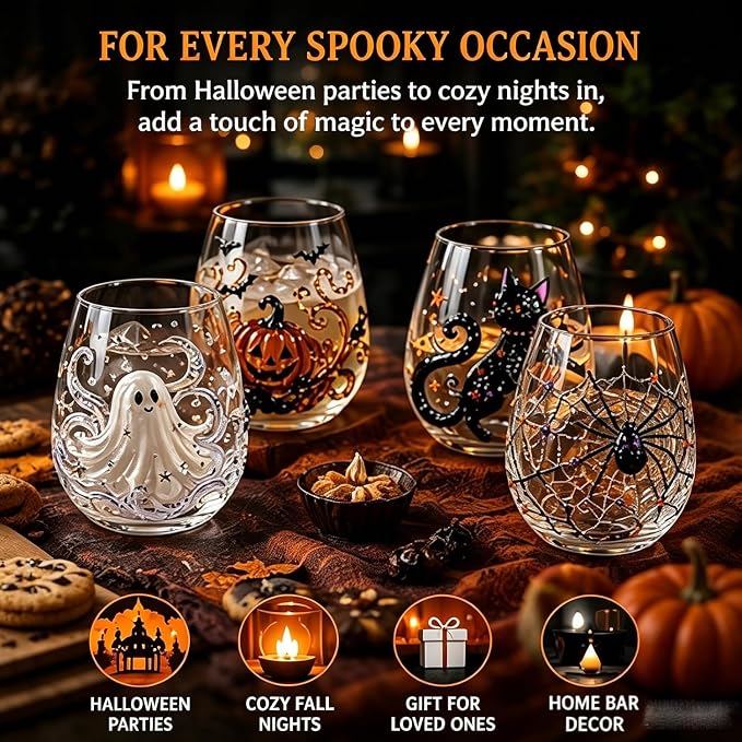 3D Halloween Artisan Glassware Collection, Handleless Glass Cups - Image 5