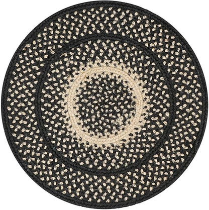 Homespice Manchester Jute Woven Round Placemats Set of 6, 15", Country Primitive Decor, Black and Tan Table Mats - Vibrant Colors, Durable, Easy to Clean and Protects Furniture