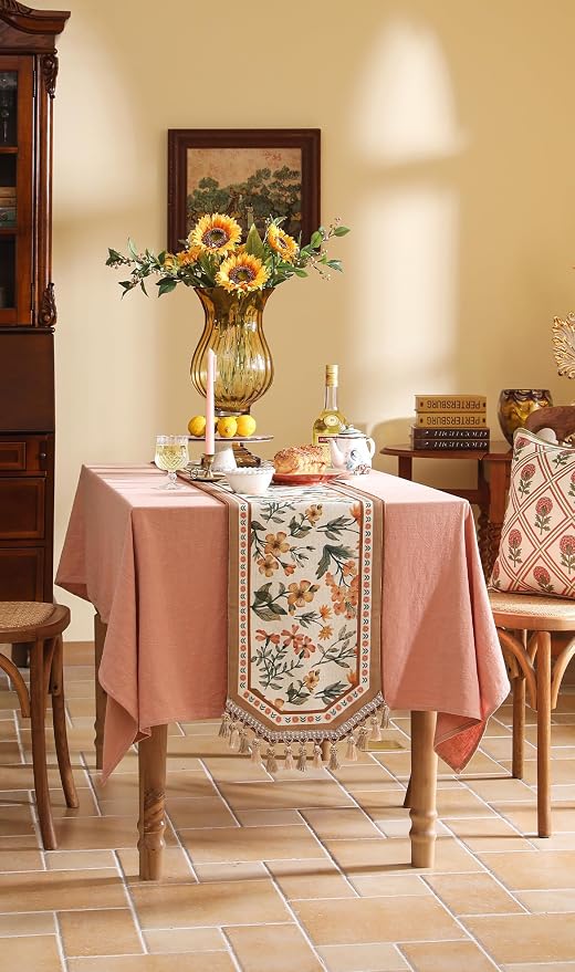 bilin gaier Designer Elegant French Linen Table Runner, Floral Pattern - Image 7