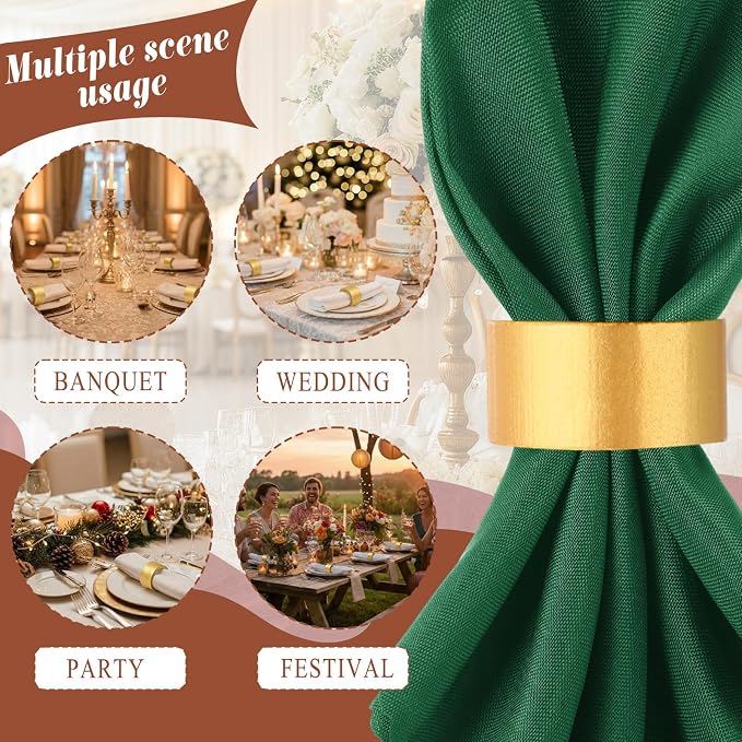 LemonRoad 12 Set Gold Napkin Rings Boho Wedding Wooden Napkin Holders Round - Image 6