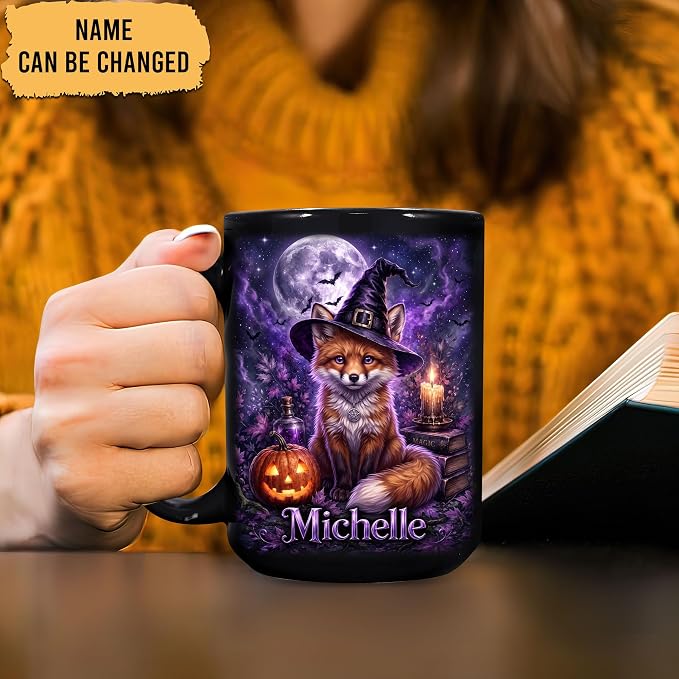 Hyturtle Personalized Halloween Fox Mug, Custom Name Gift - Image 2
