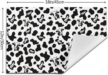 Cow Print Placemats Set of 4 Linen 12"x18" Black White Decorative Place Mats Washable Kitchen Table Mats for Dining Outdoor Farmhouse Home Decor Holiday Party Dining Mat