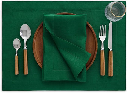 Solino Home Linen Napkins Set of 4-100% Pure Linen Christmas Green Dinner Napkins Cloth 20 x 20 Inch for St Patricks Day - Fete, Handcrafted and Machine Washable