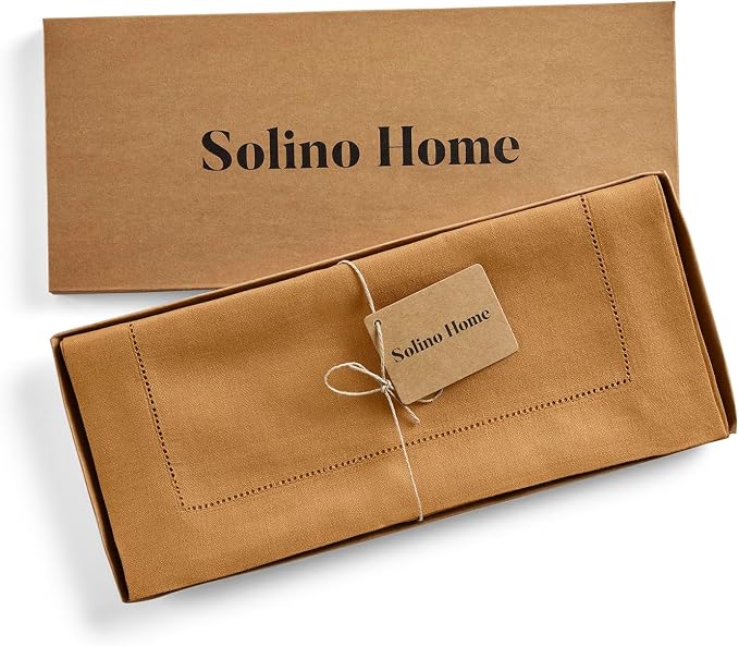Solino Home 100% Pure Linen Table Runner Brown Sugar Hemstitch, 14 x 90 in | - Image 5