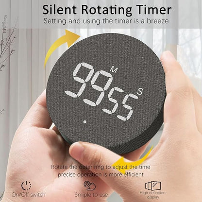 AVINIA Desk Timer for Productivity Magnetic Digital Kitchen Timer Rechargeable Fabric Mesh Cover 99 Mins Countdown/Count Up Stylish Efficana Konah Home Timmer for Cooking (Fabric Black)