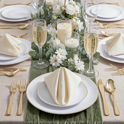 KIRE 100PCS Disposable Plates - White with Gold Rim for Christmas Party/Wedding - Includes 50Pieces 10.25inch Dinner and 50Pieces 7.5inch Dessert/Salad Plates