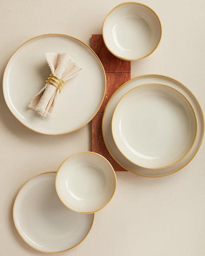 Plates and Bowls Sets for Family of 6, Ceramic Dinnerware Sets, Kitchen Dish Set, Microwave & Dishwasher Safe Dishware, Highly Durable Reactive Glazed Dinner Set, Yellow White