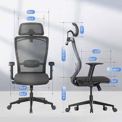 FLEXISPOT Ergonomic Office Chair, High Back Home Office Desk Chairs with Adjustable Lumbar Support, Armrests,90-130° Tilt Lock, Comfort Wide Cushion, Swivel Computer Gaming Chairs for Adults (Gray)
