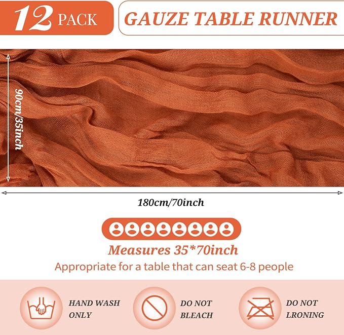 YMHPRIDE 12 Pack Cheesecloth Table Runner 35x70in Terracotta Table Runner | - Image 2