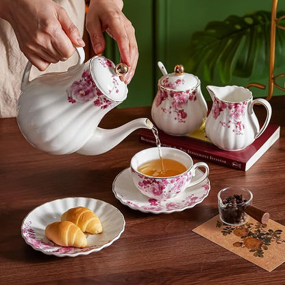 Pink Flowers Ceramic Tea Set，Tea Sets - Image 3