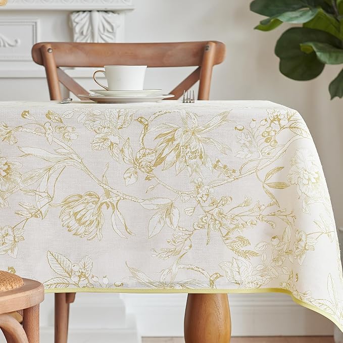 jinchan Yellow Floral Linen Square Table Cloth 50 x 50 Inch | Warm floral tones by JINCHAN