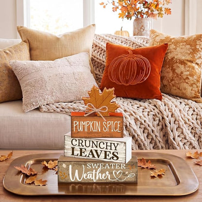 Moucuny 4 Pcs Fall Decor Wooden Maple Leaf Decoration Thanksgiving Tiered Tray - Image 7