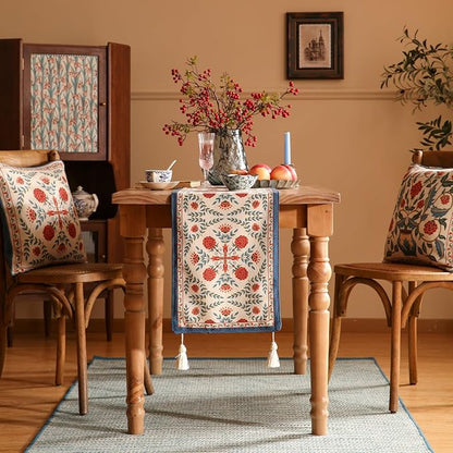 Patdrea Designer French Elegant Linen Table Runner, Colorful Floral Pattern - Image 2