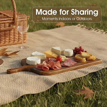Acacia Wood Charcuterie Board with Handle, Large Cheese Serving & Entertaining Board, Premium Natural Grain Wooden Board for Appetizers, Snacks & Gift Giving