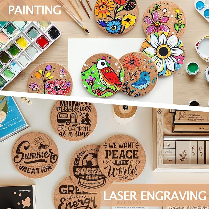 160 PCS Cork Coasters for Laser Engraving, Thick Absorbent Blank Coasters | 4 - Image 6