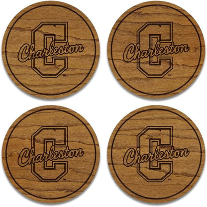 LazerEdge College of Charleston Cougars Wooden Coaster Set - Cherry Wood - Officially Licensed Product - 4-Pack