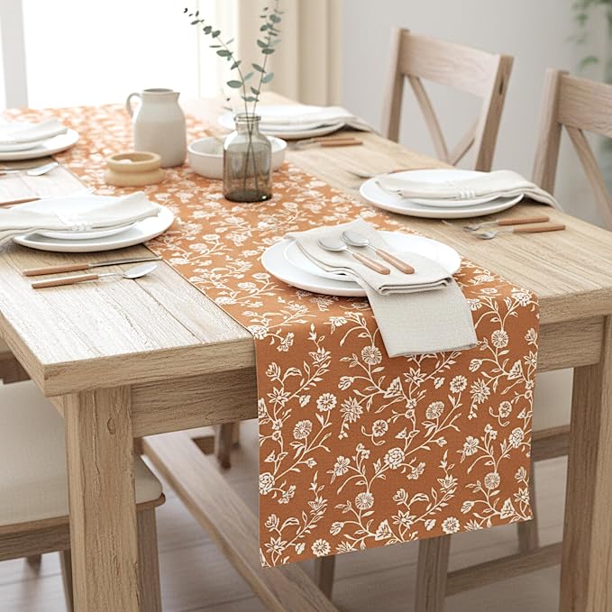 Floral Short Table Runner Rustic Style Cotton Cloth Coffee or Dining Table - Image 4