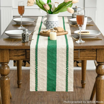 Artoid Mode Emerald Green Rustic Woven Table Runner 12x60 Inch | Holiday - Image 2