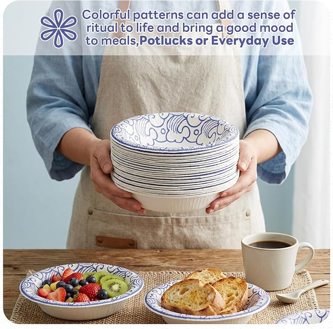 16oz Paper Bowls 30 Count, Disposable Bowls Soak Proof and Microwaveable - Image 3