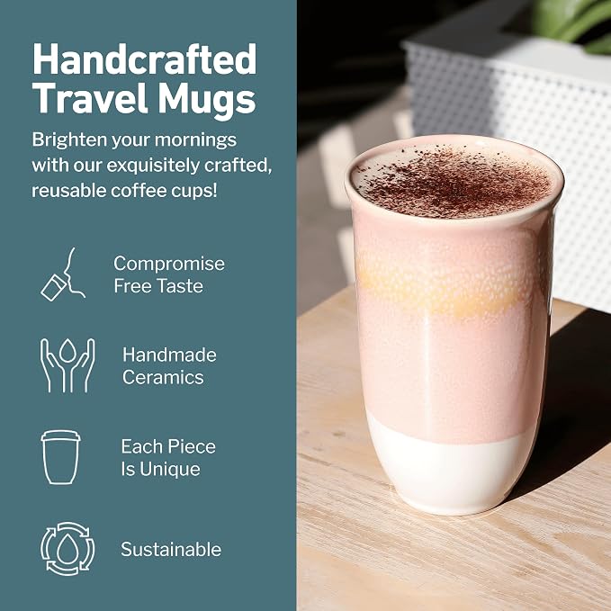 NOVA CERAMICS Travel Mug On the Go Coffee Mug Microwave & Dishwasher Safe Green - Image 2