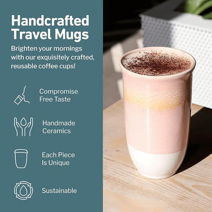 NOVA CERAMICS Travel Mug On the Go Coffee Mug Microwave & Dishwasher Safe Green - Image 2