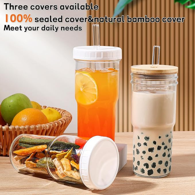 DWTS DANWEITESI Mason Jar with Lid and Straw, 24 oz Iced Coffee Cup with Bamboo - Image 2
