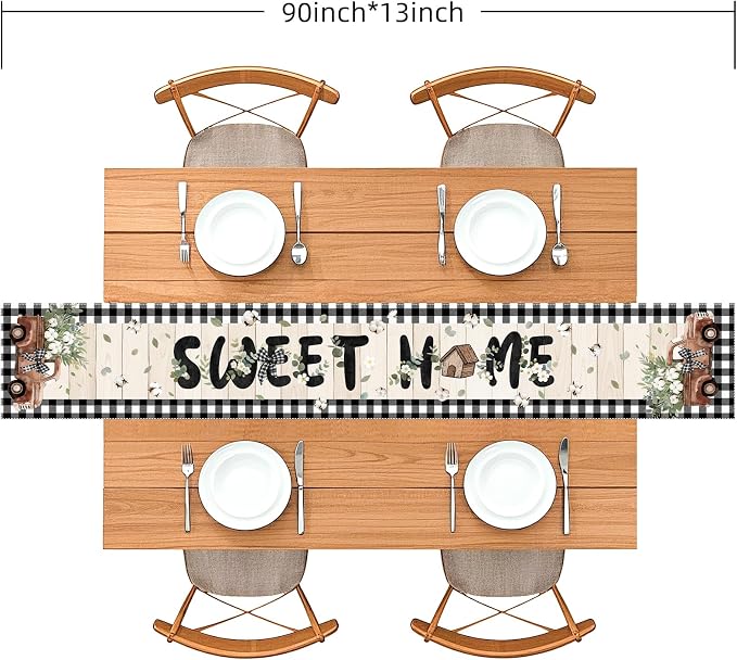 Farmhouse Table Runner, 90 x 13 inches, Rustic Country Decor - Image 3