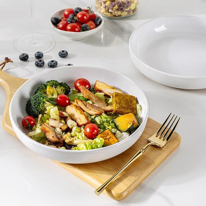 AmorArc 8.75'' Large Ceramic Pasta Bowls, 38oz Handpainted Stoneware Bowls Set of 4, Microwave&Dishwasher Safe Bowls with Rustic Terracotta Underside for Pasta Salad, White
