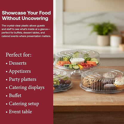 Smarty Had A Party 12 Inch Clear Round Plastic Tray Lids – Stackable Plastic Dome Lids for Catering Trays with Lids, Party Trays & Food Platters – BPA-Free Disposable Dome Covers – 25-Pack