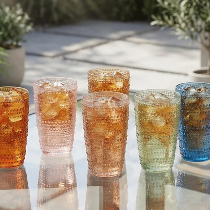 Khen Beaded Highball Tumbler Drinking Glasses Set | Set of 6 | Vintage Hobnail - Image 7