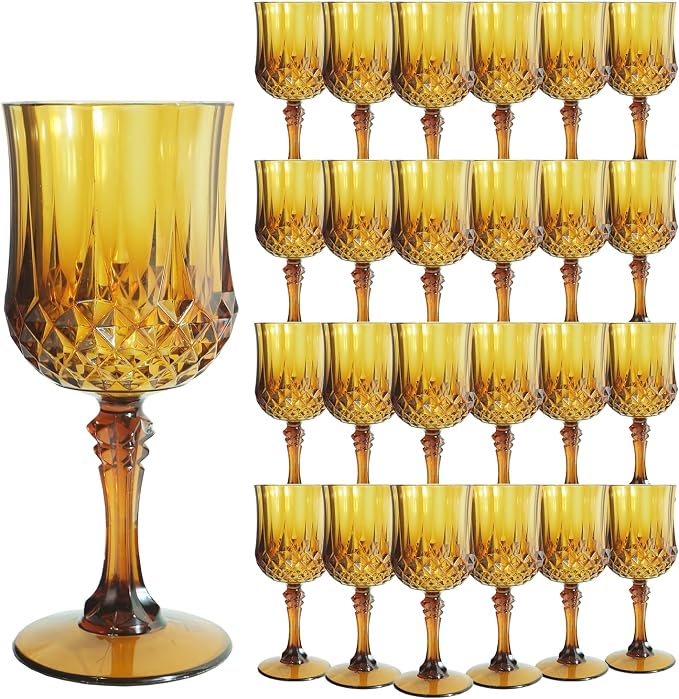 24Pack Plastic Wine Glasses, 7oz Vintage Goblets by LEYIQU