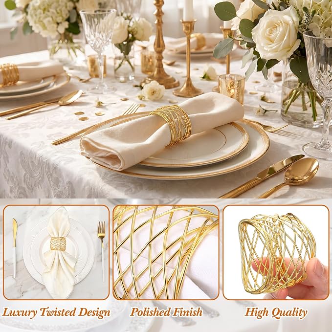 LemonRoad 12 Pcs Gold Twisted Wire Mesh Napkin Rings Metal Napkin Holders - Image 4