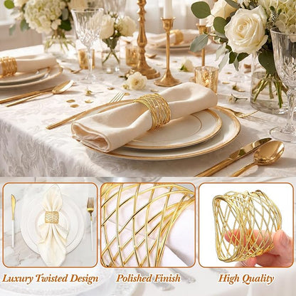 LemonRoad 12 Pcs Gold Twisted Wire Mesh Napkin Rings Metal Napkin Holders - Image 4