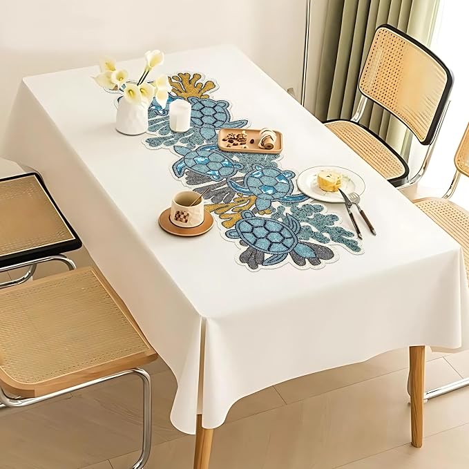 Handmade Farmhouse Floral Embroidery Beaded Table Runner 13 x 36 inches - Image 2