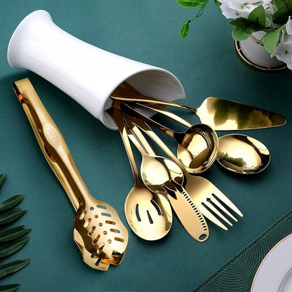 Gold Serving Utensils, OGORI 8-Piece Polished Stainless Steel Flatware - Image 5