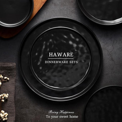 HaWare Dinnerware Sets, 18-Piece Plates and Bowls Set, Matte Black | Stoneware - Image 7