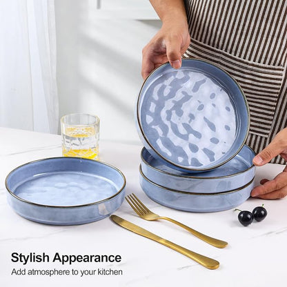 E-far Pasta Bowls Set of 4, 30oz Shallow Salad Bowls - Image 3
