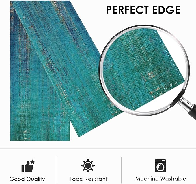 Emvency Table Runner, 13x72 Inch, Teal and Gold | Abstract Farmhouse Vintage - Image 4
