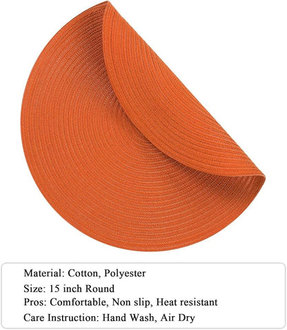 SHACOS Round Placemats Set of 6 Polyester 15 inch Round Braided Place Mats - Image 2