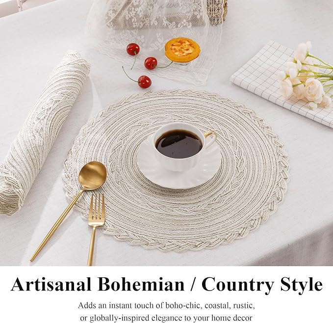 SHACOS 15 inch Round Braided Placemats Set of 12 - Image 3