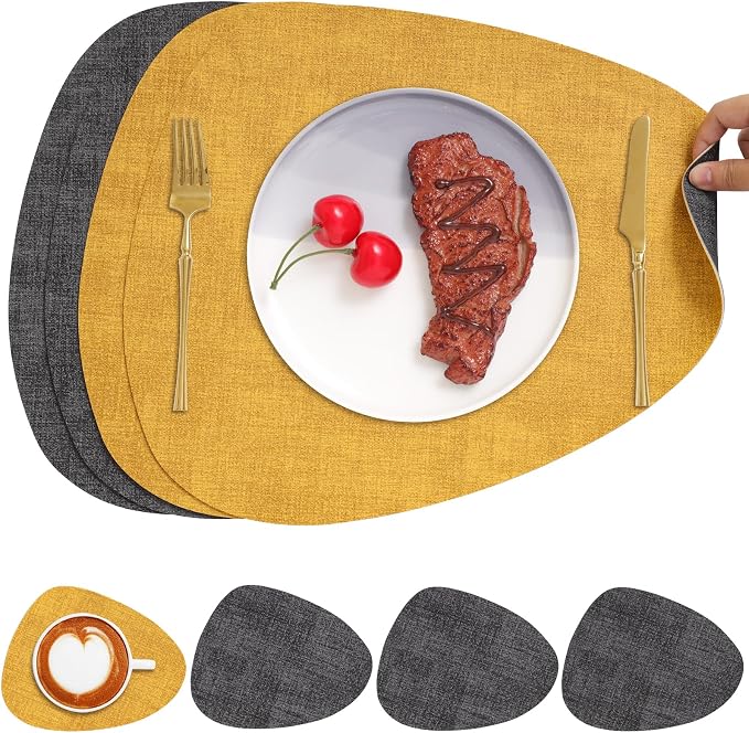 Faux Leather Placemats Set of 4, Dual Sided by Chitomars