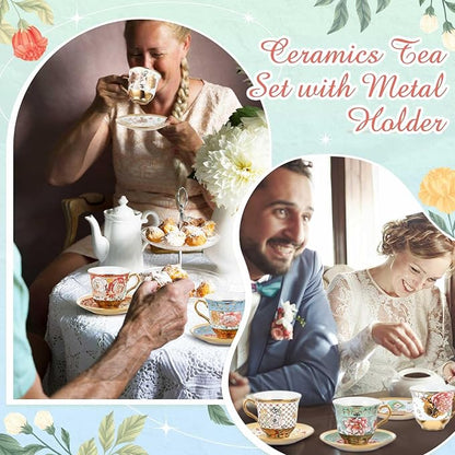 Teenyyou Set of 12 Tea Cups and Saucers Tea Party Decorations Floral Porcelain - Image 6