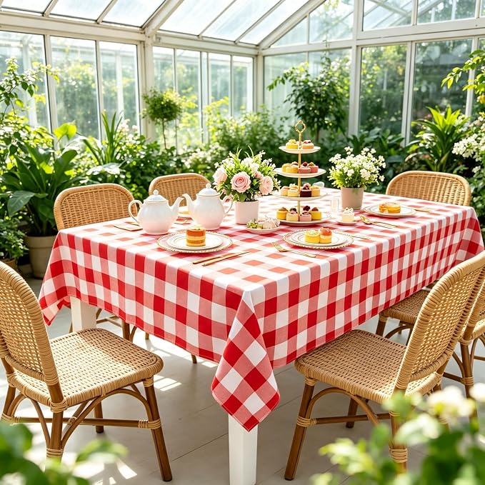 ShinyBeauty 60"x120" Red and White Rectangle Tablecloth Checkered Gingham | Red - Image 3