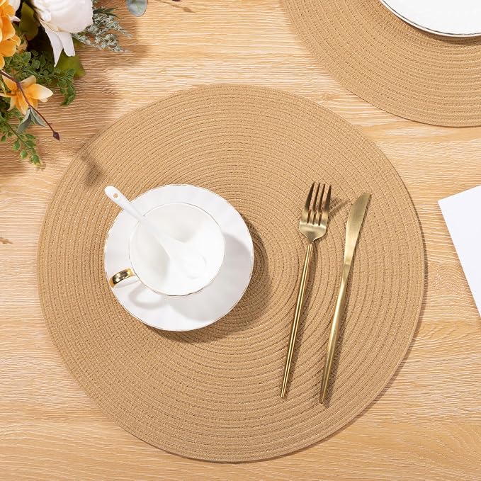 SHACOS Round Placemats Set of 8 Washable 15 inch Round Placemat Cotton - Image 9
