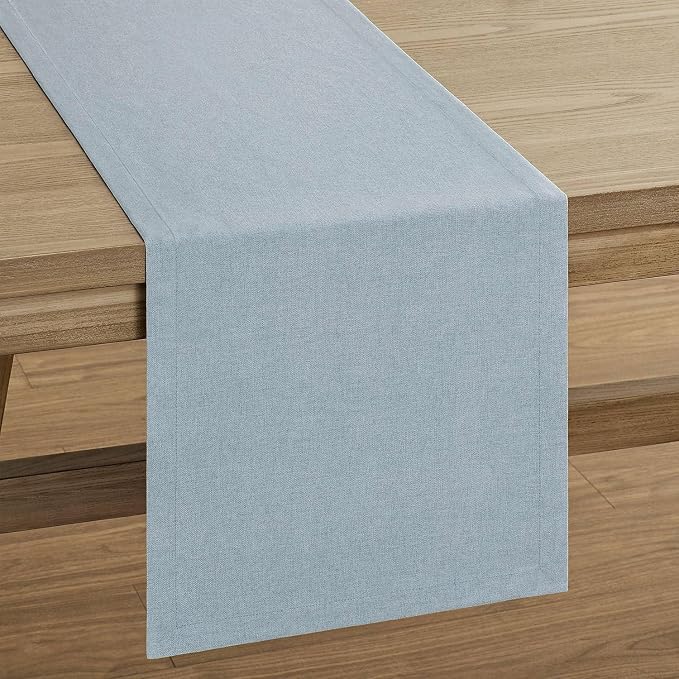 Basic Linen Style Table Runner, 14x60 Inch Chambray Blue | Mitered Corner Design - Image 7