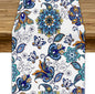 Oriental Paisley Table Runner, Luxury Vintage Blue Teal Floral Butterflies by JanJCurt