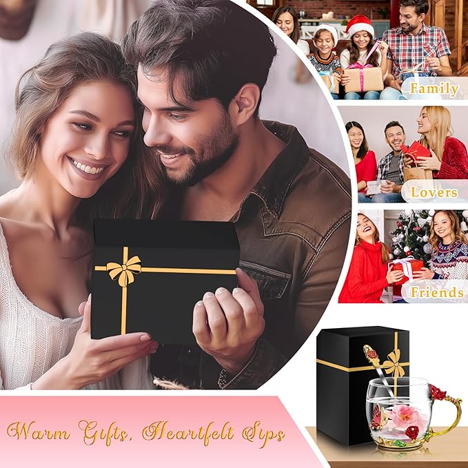Women Glass Tea Coffee Pretty Cup Set Cute Mug Wife Birthday Wedding - Image 5